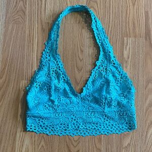 Sz M Aerie Seafoam Green Lace Halter Bralette